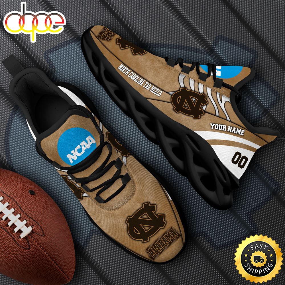 NCAA North Carolina Tar Heels Black Max Soul Shoes, White Max Soul Shoes Custom Your Name And Number