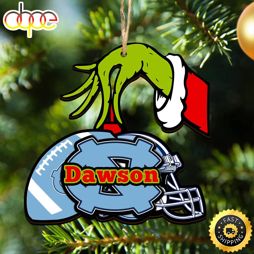 North Carolina Tar Heels Personalized Your Name Grinch And Football Ornament