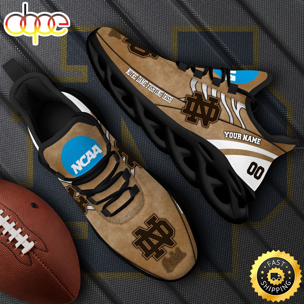 NCAA Notre Dame Fighting Irish Black Max Soul Shoes, White Max Soul Shoes Custom Your Name And Number