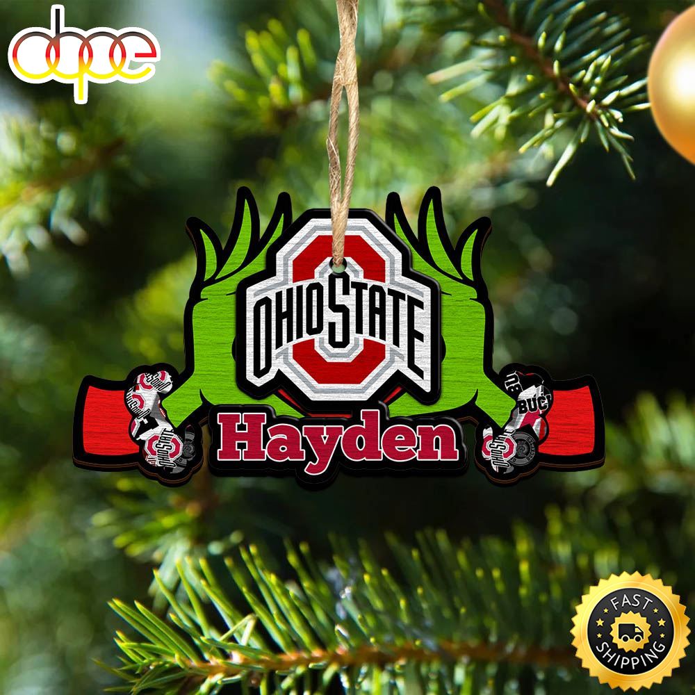 NCAA Ohio State Buckeyes Grinch Christmas Ornament Personalized Your Name