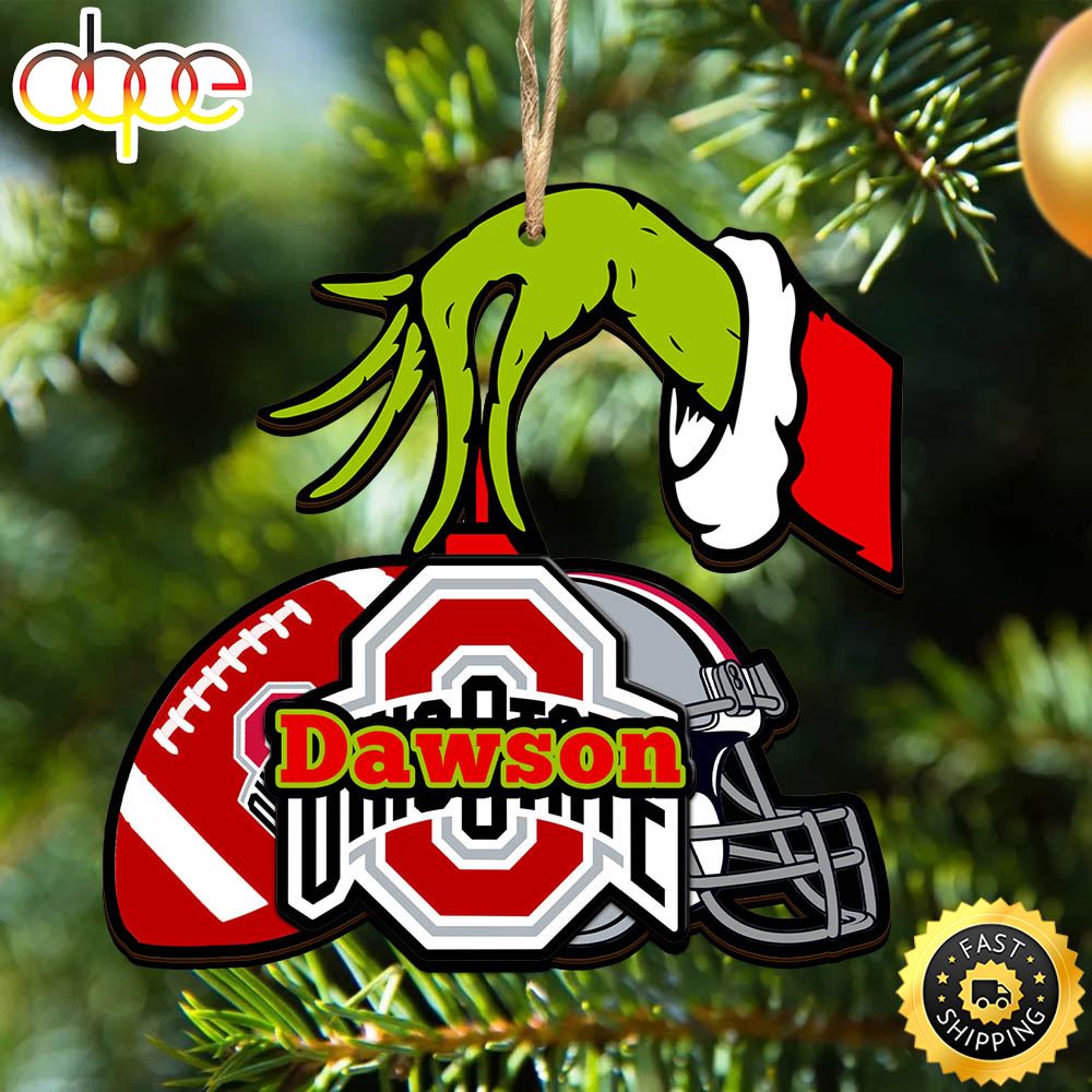 Ohio State Buckeyes Personalized Your Name Grinch And Football Ornament