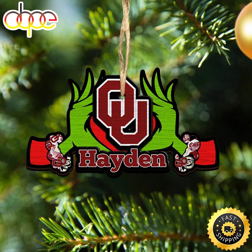 NCAA Oklahoma Sooners Grinch Christmas Ornament Personalized Your Name