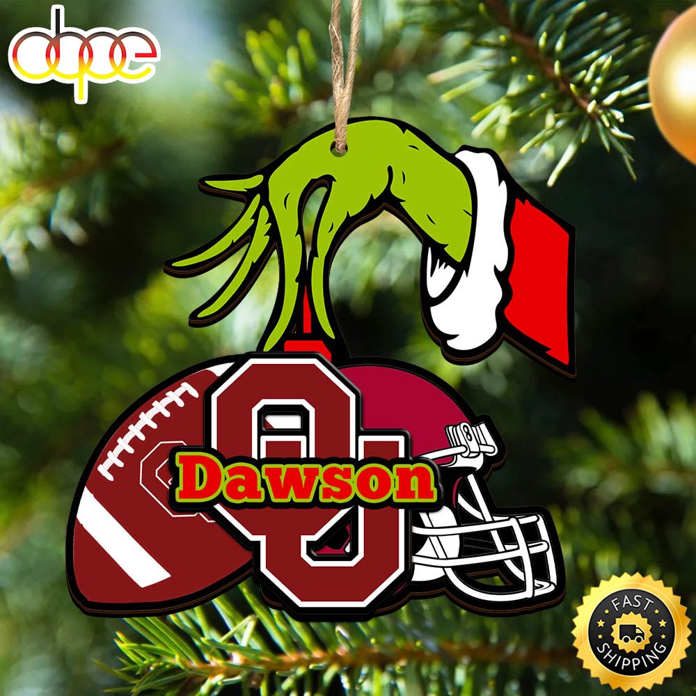 Oklahoma Sooners Personalized Your Name Grinch And Football Ornament