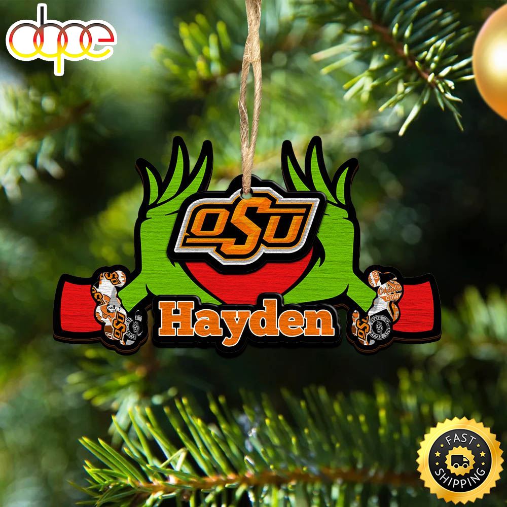 NCAA Oklahoma State Cowboys Grinch Christmas Ornament Personalized Your Name