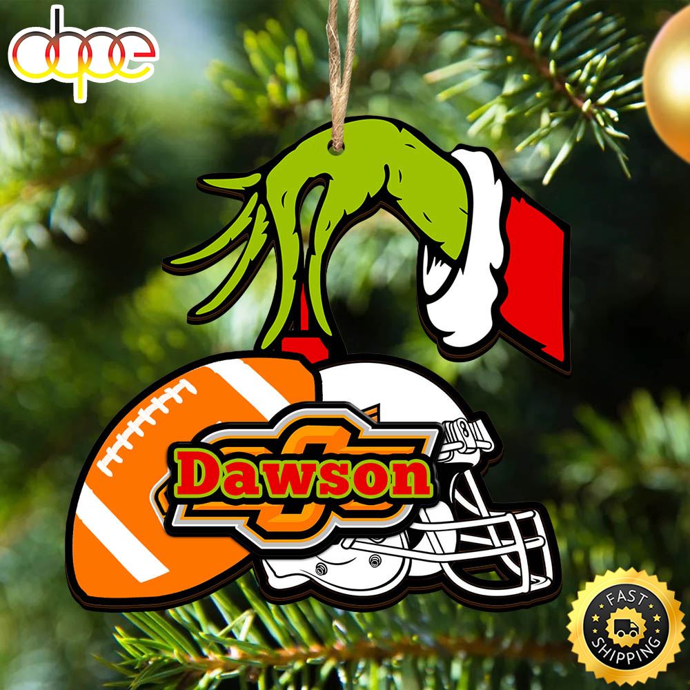 Oklahoma State Cowboys Personalized Your Name Grinch And Football Ornament