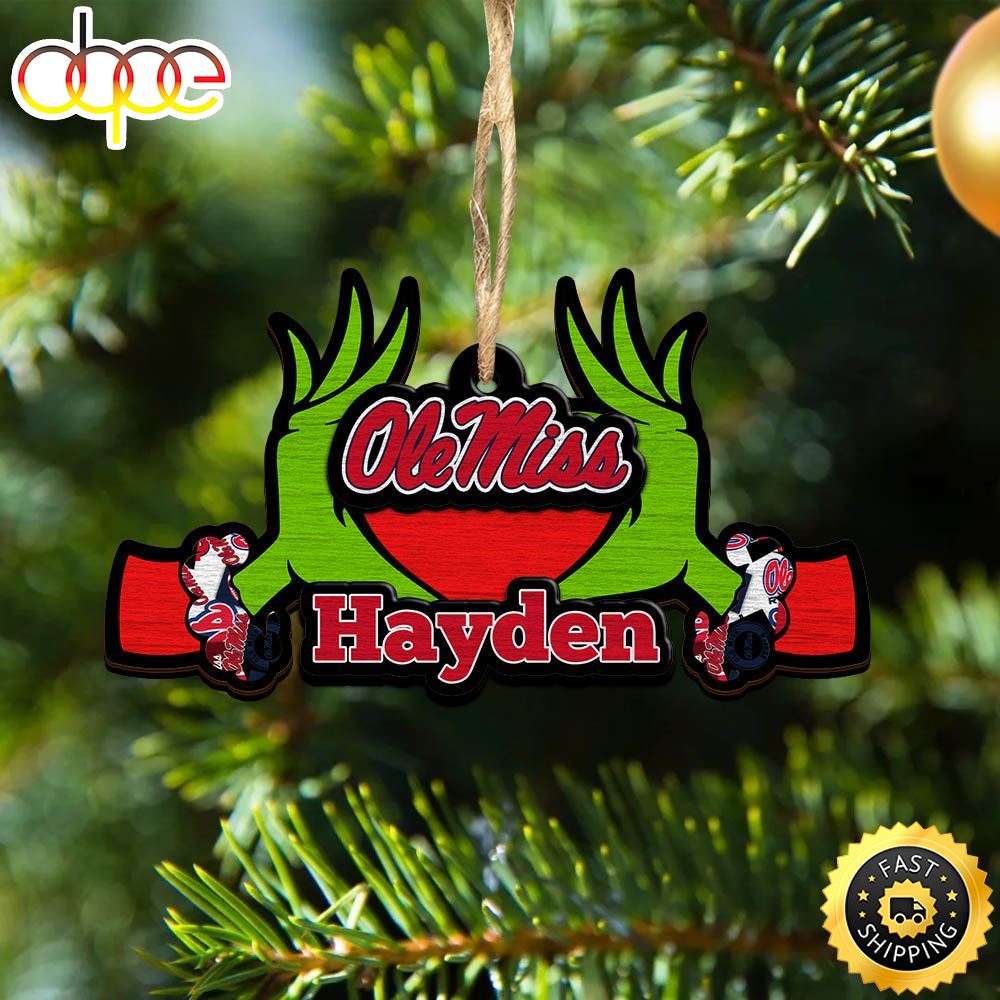 NCAA Ole Miss Rebels Grinch Christmas Ornament Personalized Your Name