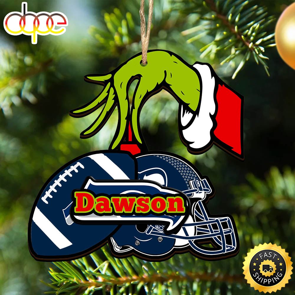 Seattle Seahawks Personalized Your Name Grinch And Football Ornament