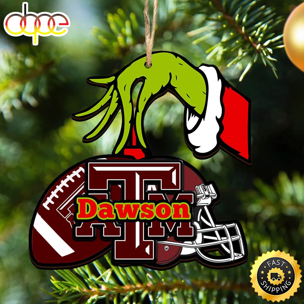 Texas A&M Aggies Personalized Your Name Grinch And Football Ornament