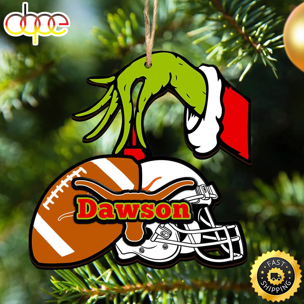 Texas Longhorns Personalized Your Name Grinch And Football Ornament