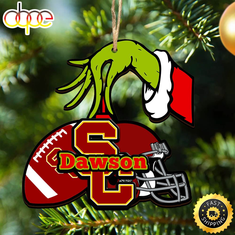 USC Trojans Personalized Your Name Grinch And Football Ornament