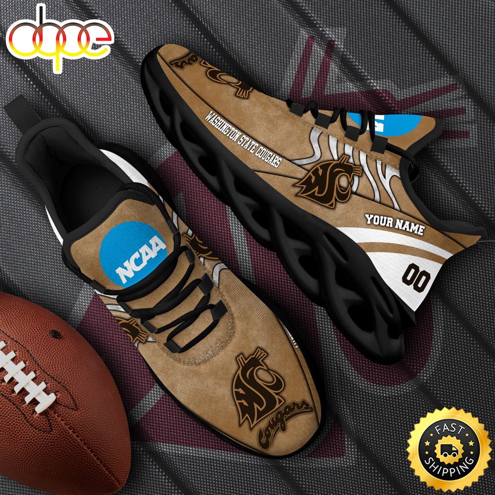 NCAA Washington State Cougars Black Max Soul Shoes, White Max Soul Shoes Custom Your Name And Number
