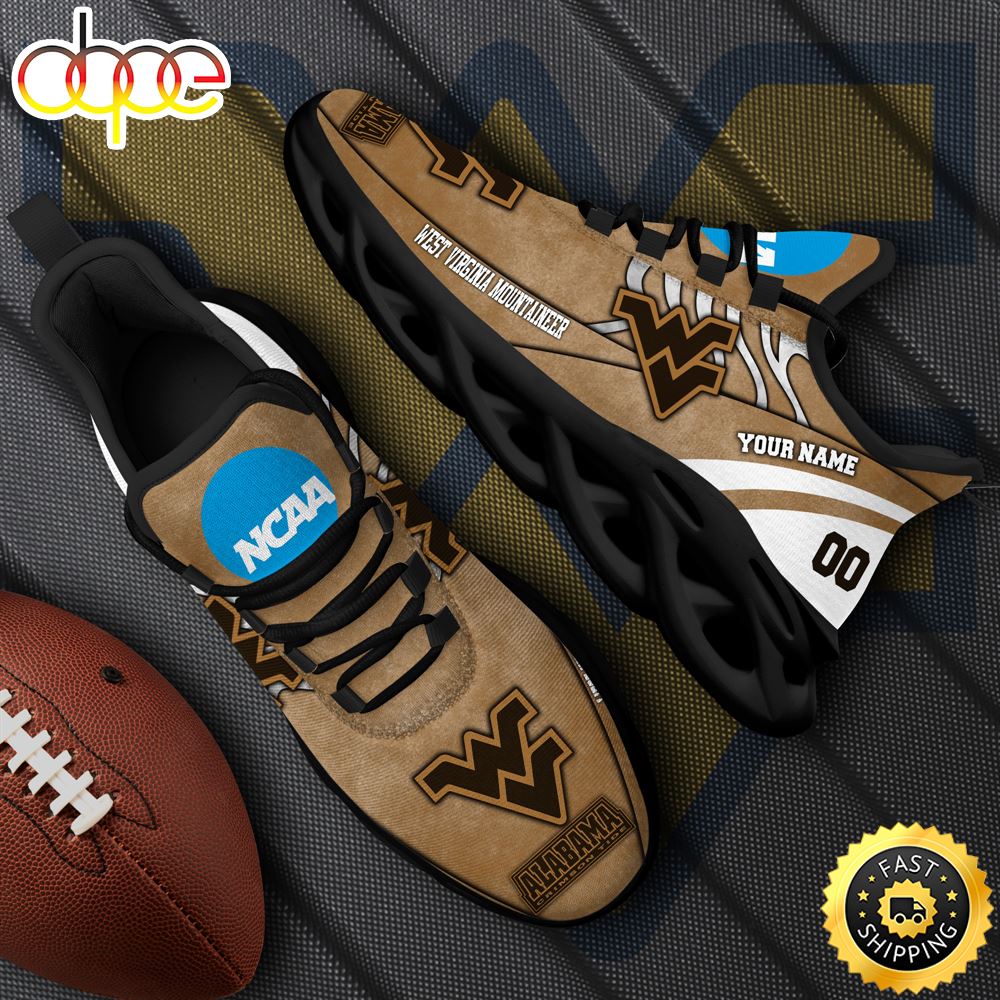 NCAA West Virginia Mountaineers Black Max Soul Shoes, White Max Soul Shoes Custom Your Name And Number