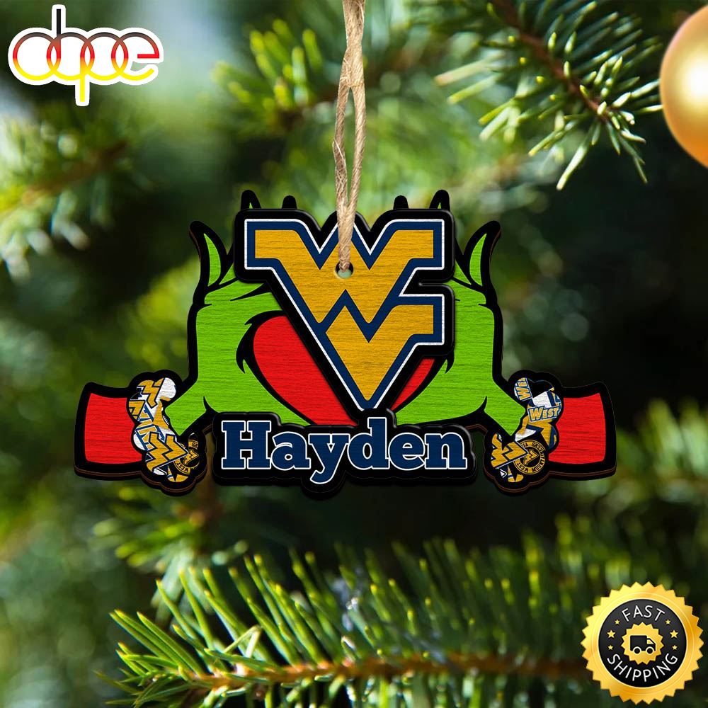 NCAA West Virginia Mountaineers Grinch Christmas Ornament Personalized Your Name Nkpony.jpg