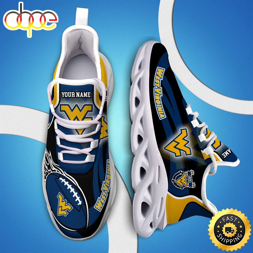NCAA West Virginia Mountaineers White C Sneakers Personalized Your Name