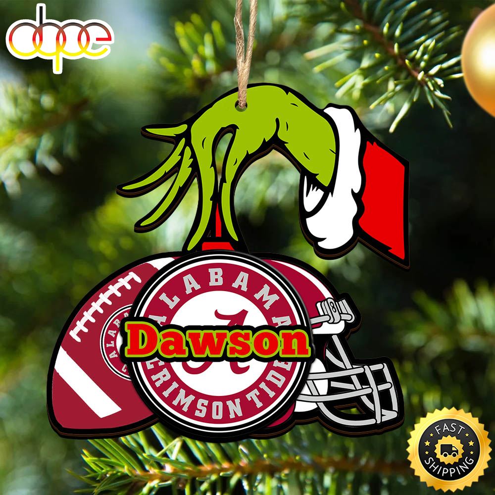 NFL Alabama Crimson Tide Personalized Your Name Grinch And Football Ornament Qw7wa8