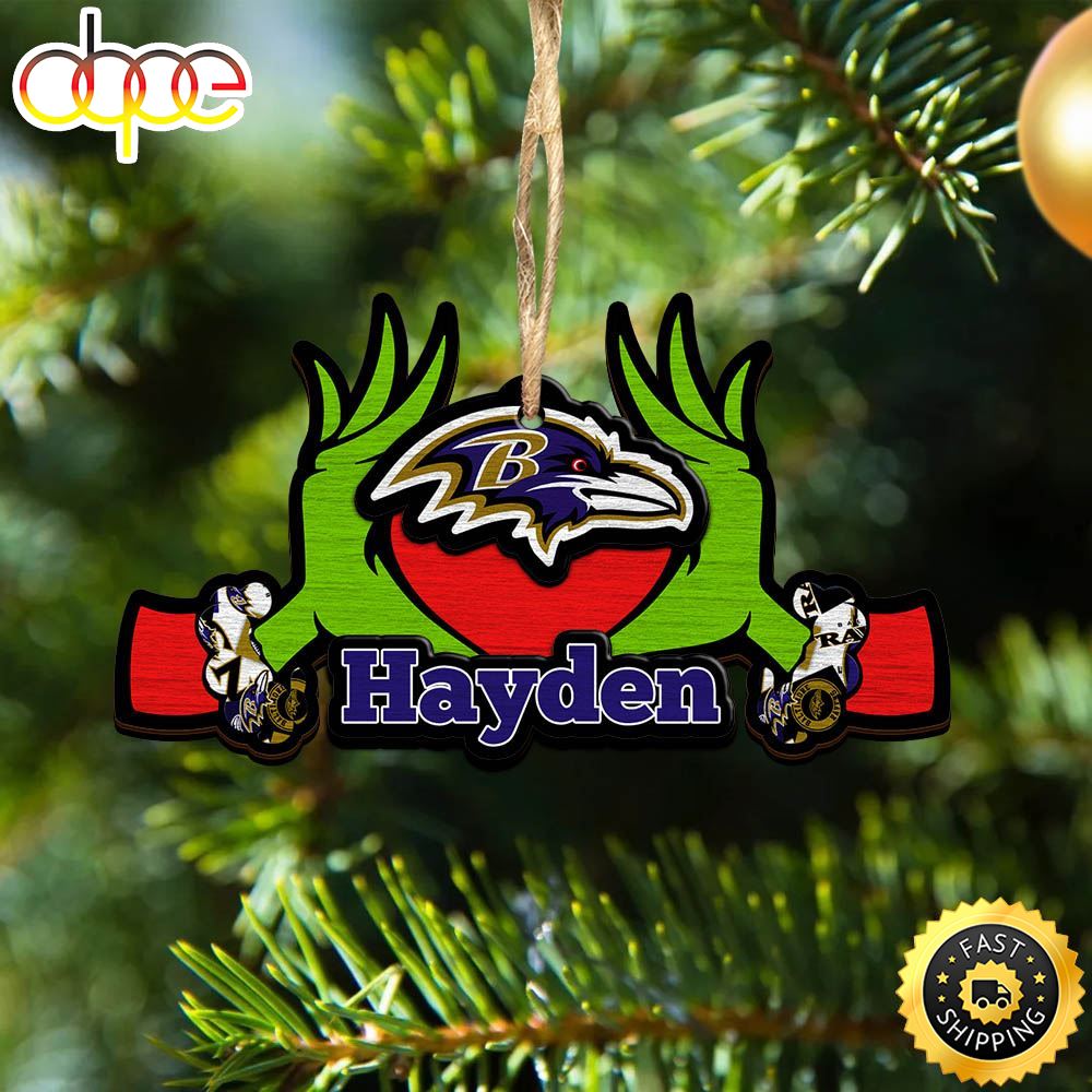NFL Baltimore Ravens Grinch Christmas Ornament Personalized Your Name