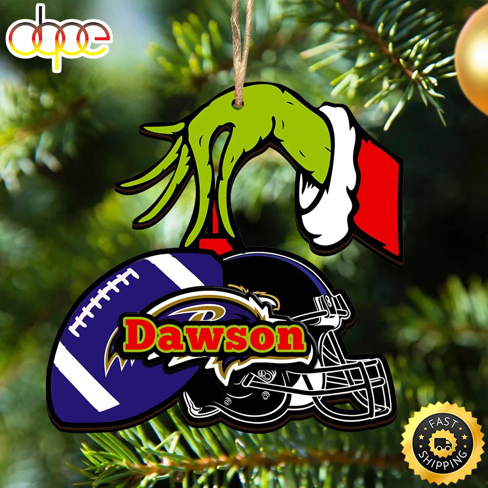 NFL Baltimore Ravens Personalized Your Name Grinch And Football Ornament Mn3xb3