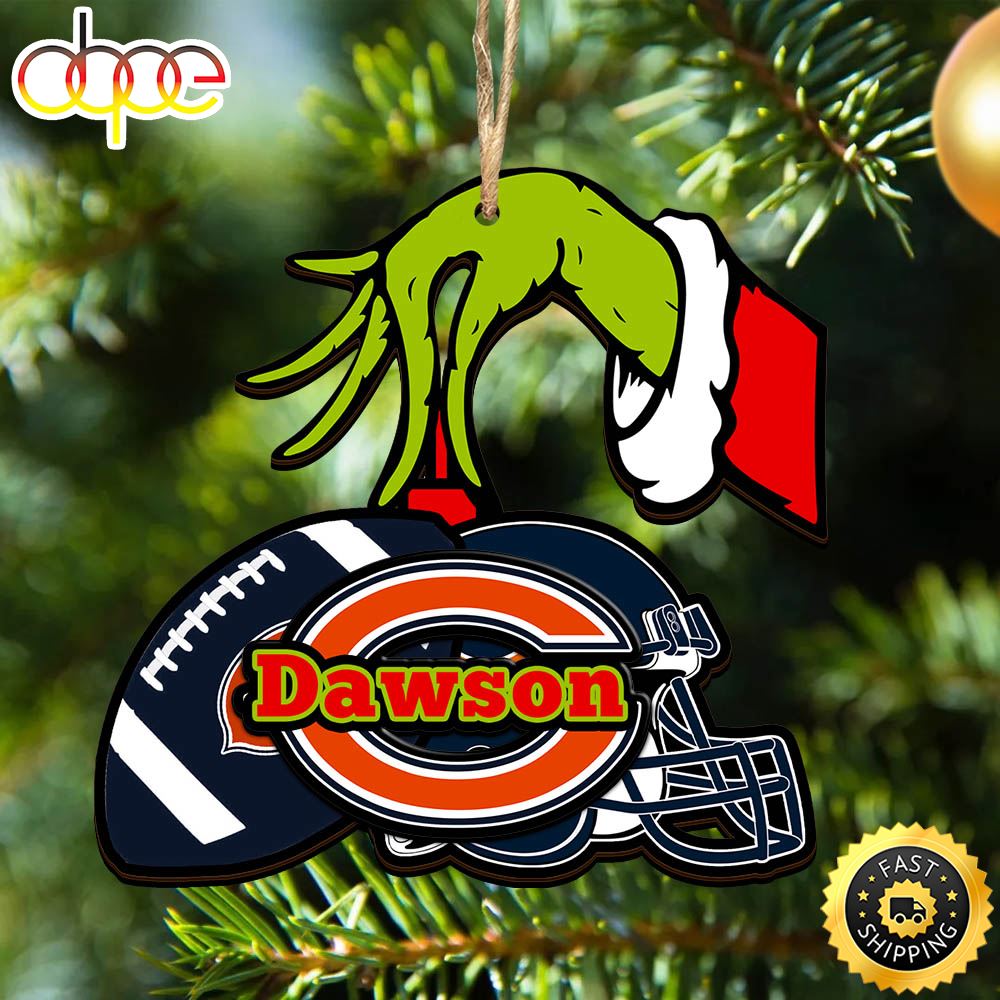 NFL Chicago Bears Personalized Your Name Grinch And Football Ornament Iqu1q3