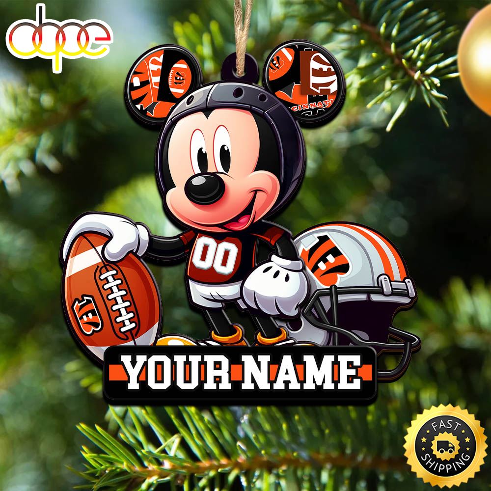 NFL Cincinnati Bengals Mickey Mouse Ornament Personalized Your Name