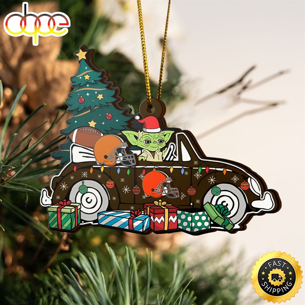 NFL Cleveland Browns And Baby Yoda Christmas Ornament
