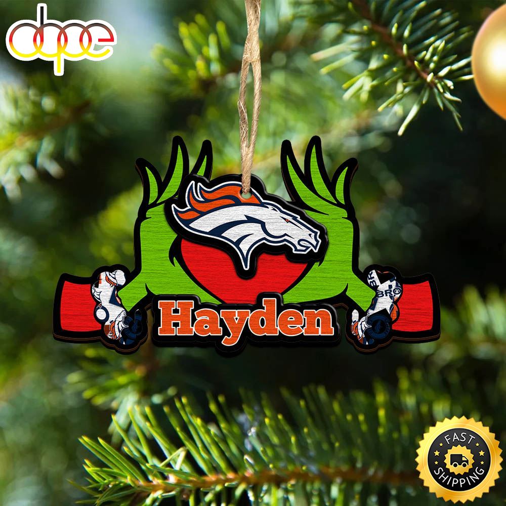 NFL Denver Broncos Grinch Christmas Ornament Personalized Your Name