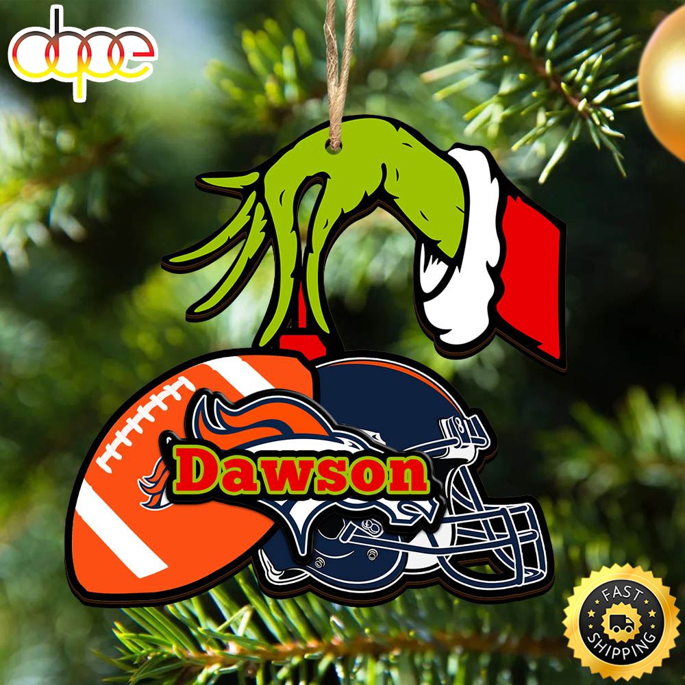 NFL Denver Broncos Personalized Your Name Grinch And Football Ornament Hqxdyw