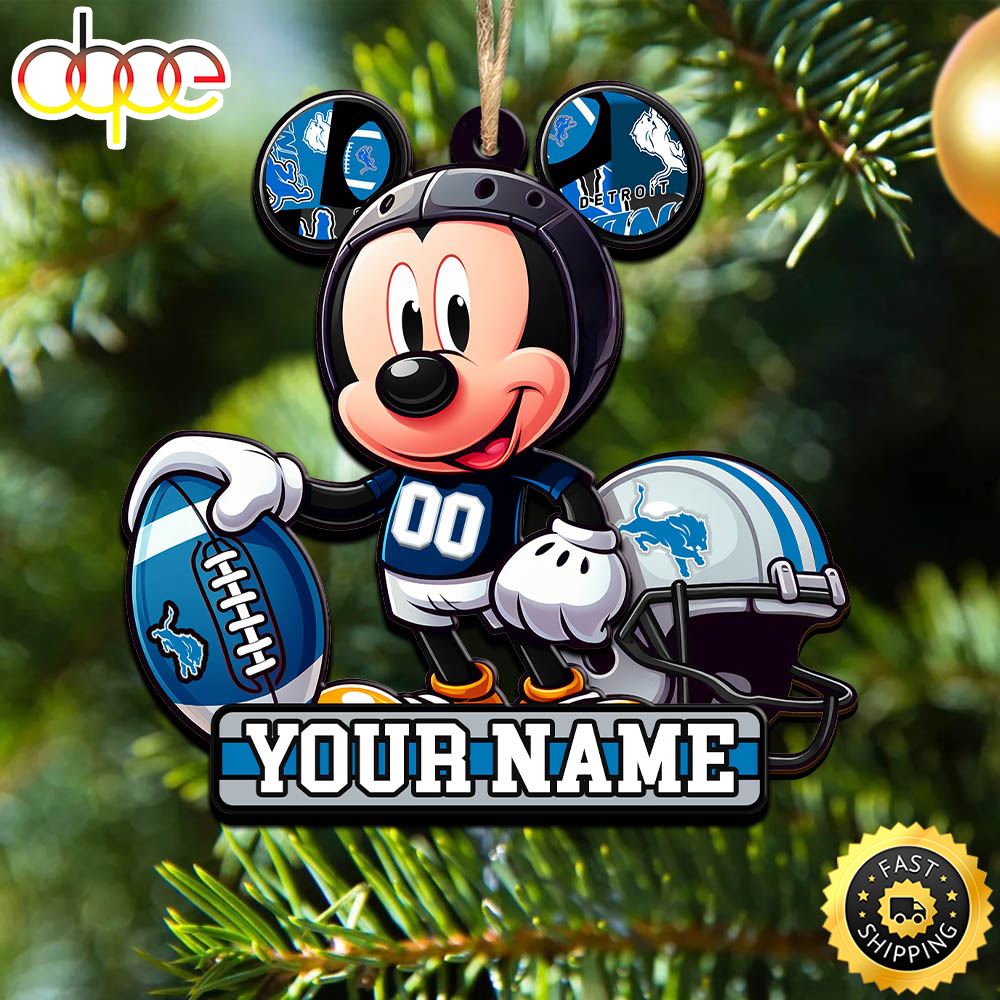 NFL Detroit Lions Mickey Mouse Ornament Personalized Your Name