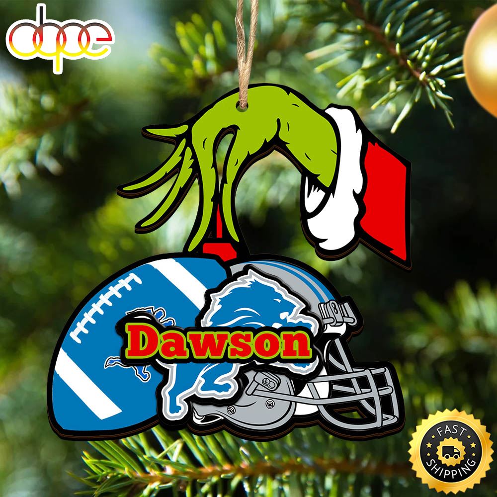 NFL Detroit Lions Personalized Your Name Grinch And Football Ornament Zpkjc8