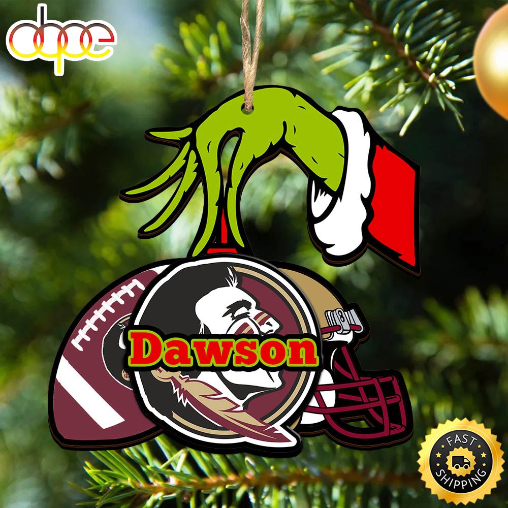 NFL Florida State Seminoles Personalized Your Name Grinch And Football Ornament Tpdw5j
