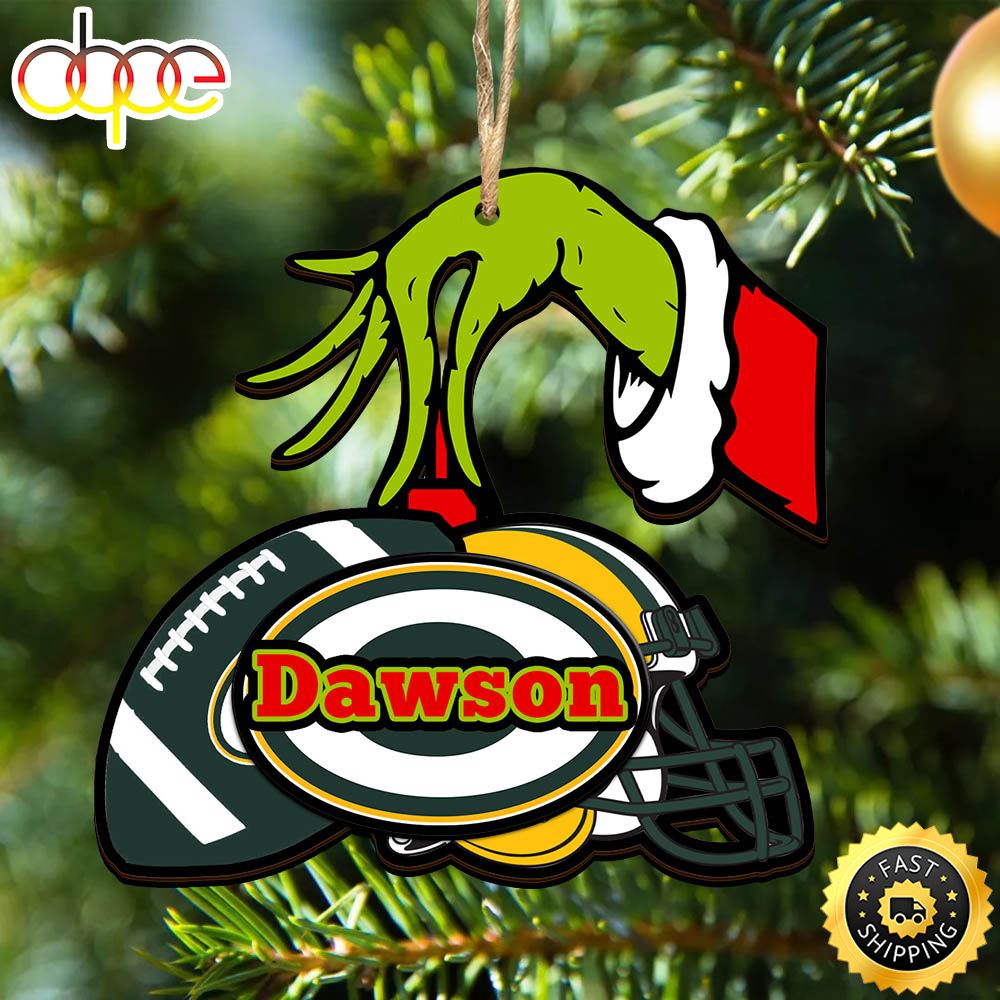 NFL Green Bay Packers Personalized Your Name Grinch And Football Ornament X08y52