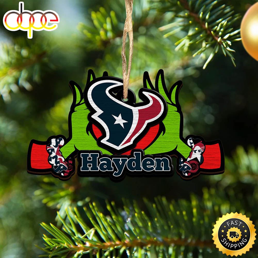 NFL Houston Texans Grinch Christmas Ornament Personalized Your Name