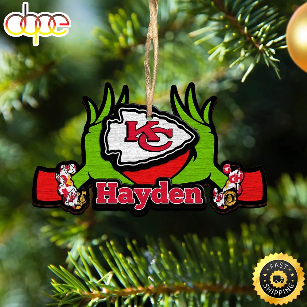 NFL Kansas City Chiefs Grinch Christmas Ornament Personalized Your Name