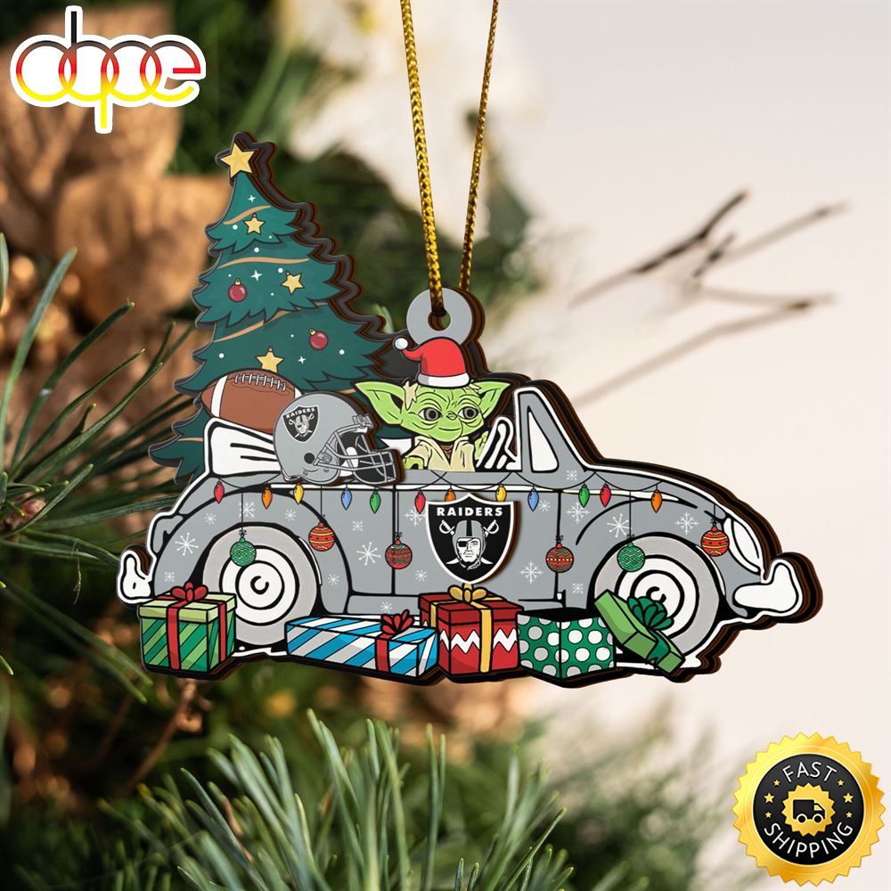 NFL Las Vegas Raiders And Baby Yoda Christmas Ornament