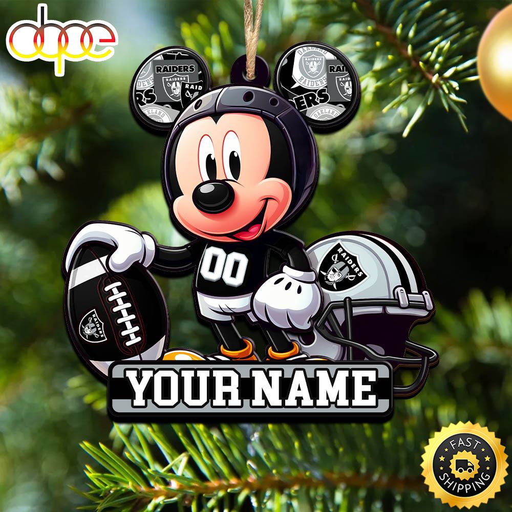 NFL Las Vegas Raiders Mickey Mouse Ornament Personalized Your Name
