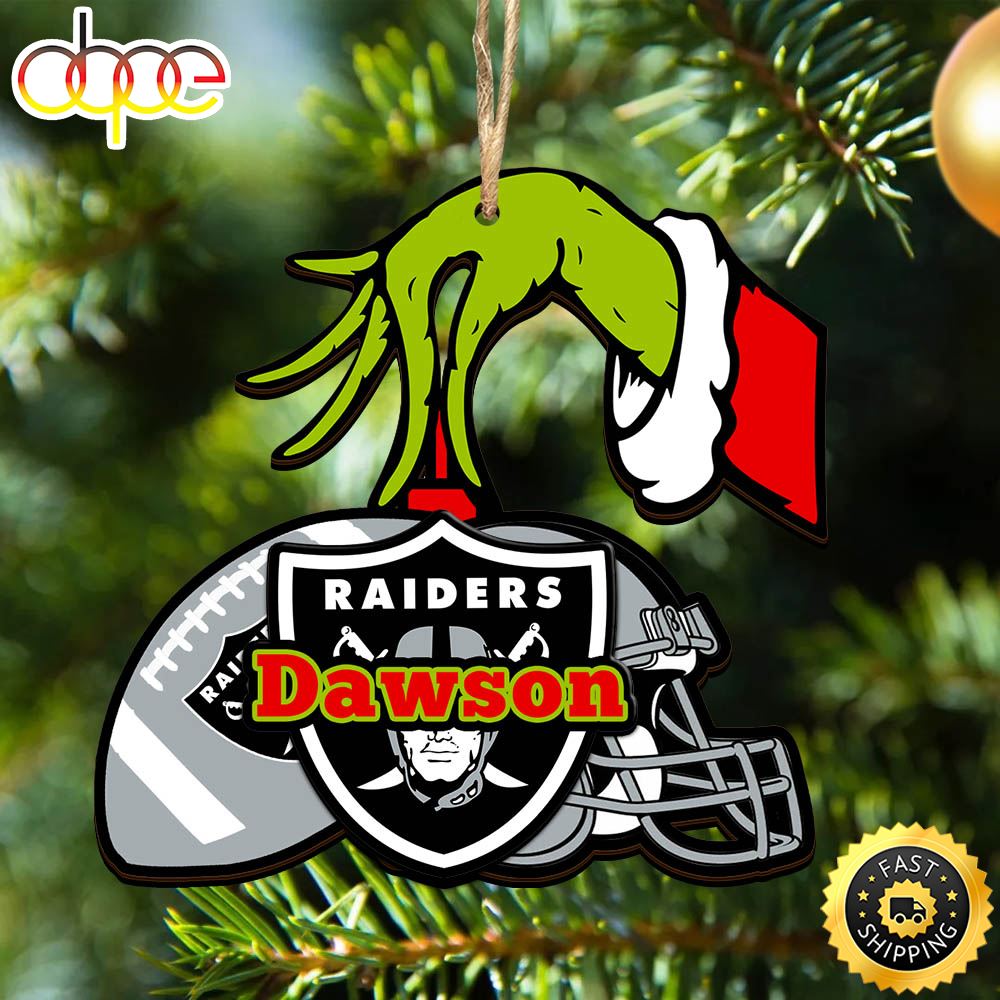 NFL Las Vegas Raiders Personalized Your Name Grinch And Football Ornament Mhyqoi