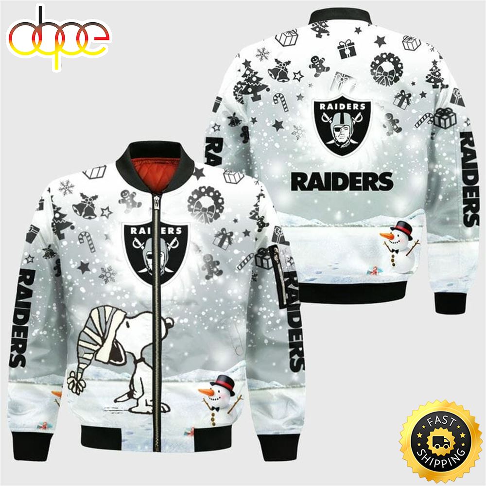 NFL Las Vegas Raiders Snoopy Silver Christmas Bomber Jacket