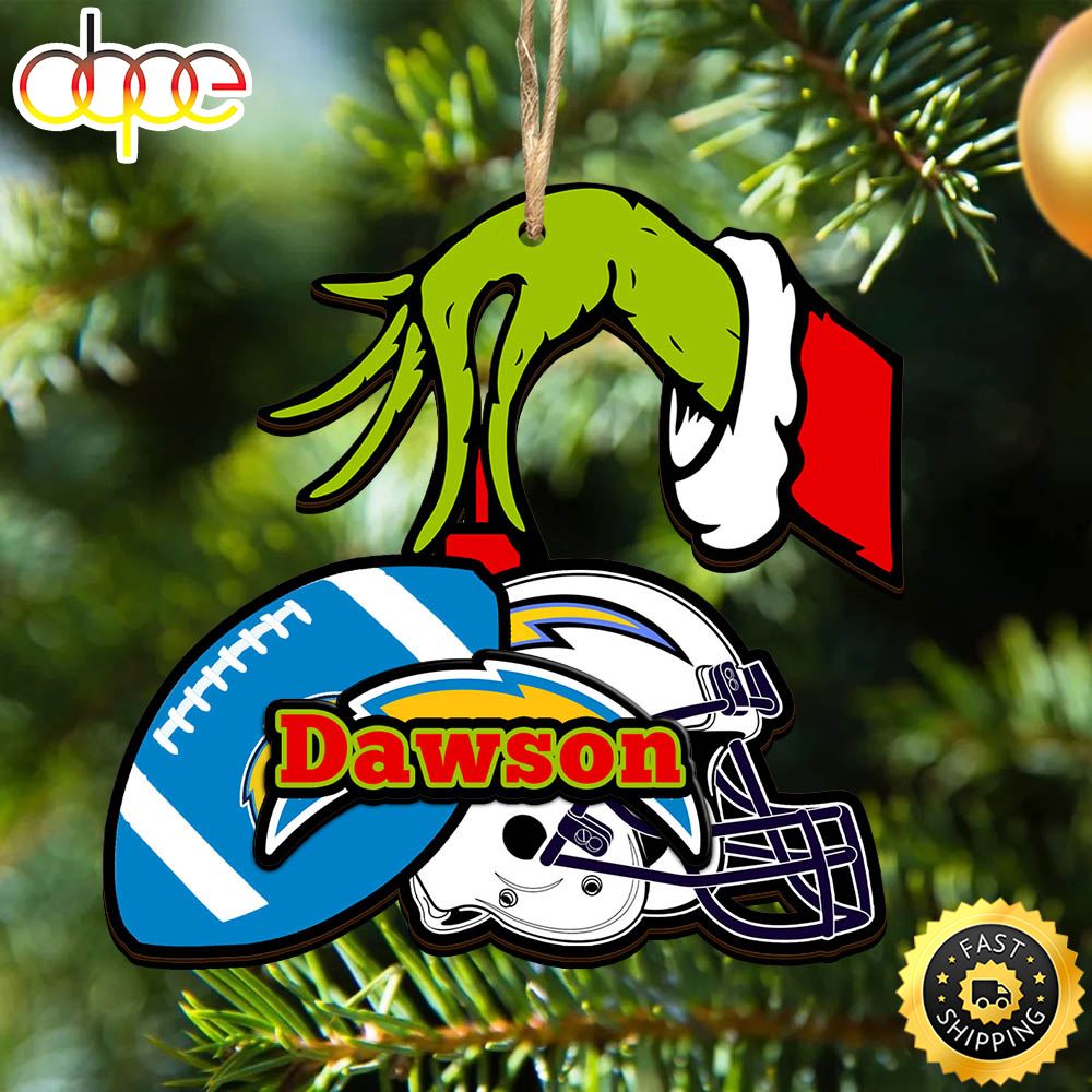 NFL Los Angeles Chargers Personalized Your Name Grinch And Football Ornament Z5eoag