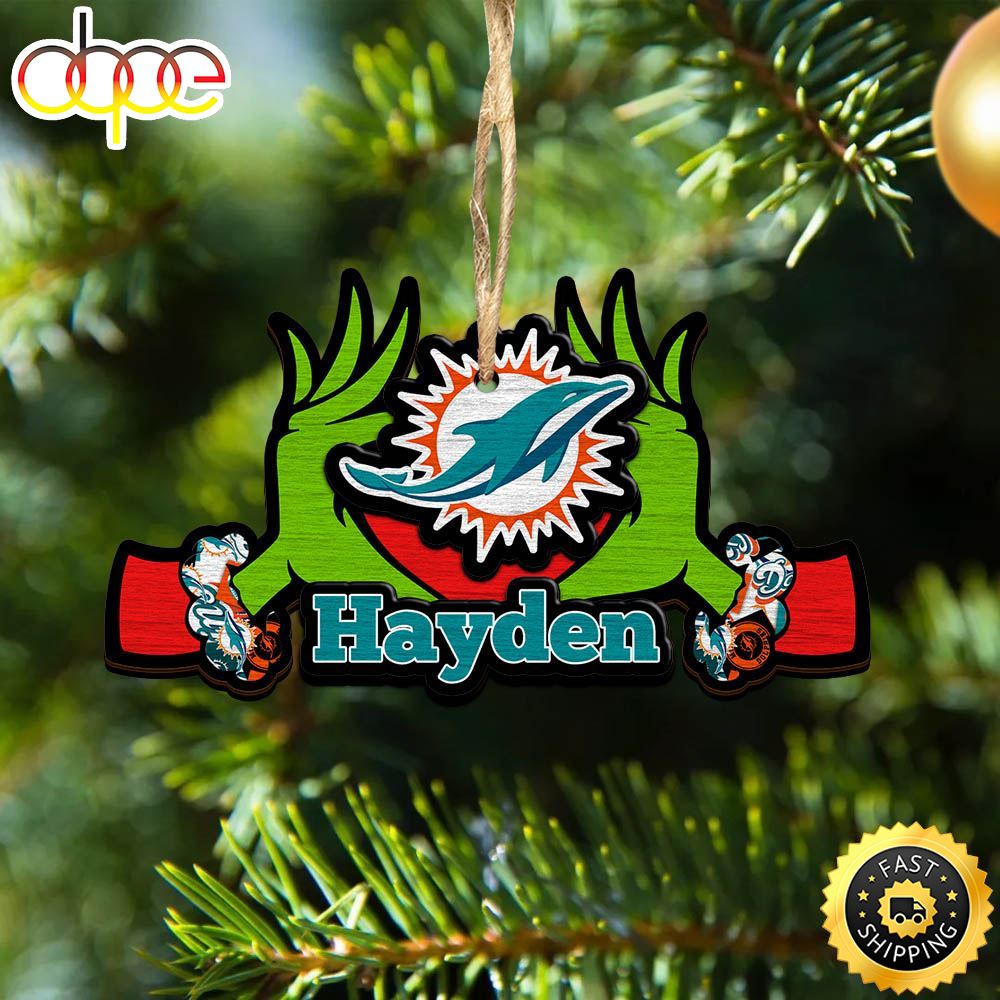 NFL Miami Dolphins Grinch Christmas Ornament Personalized Your Name