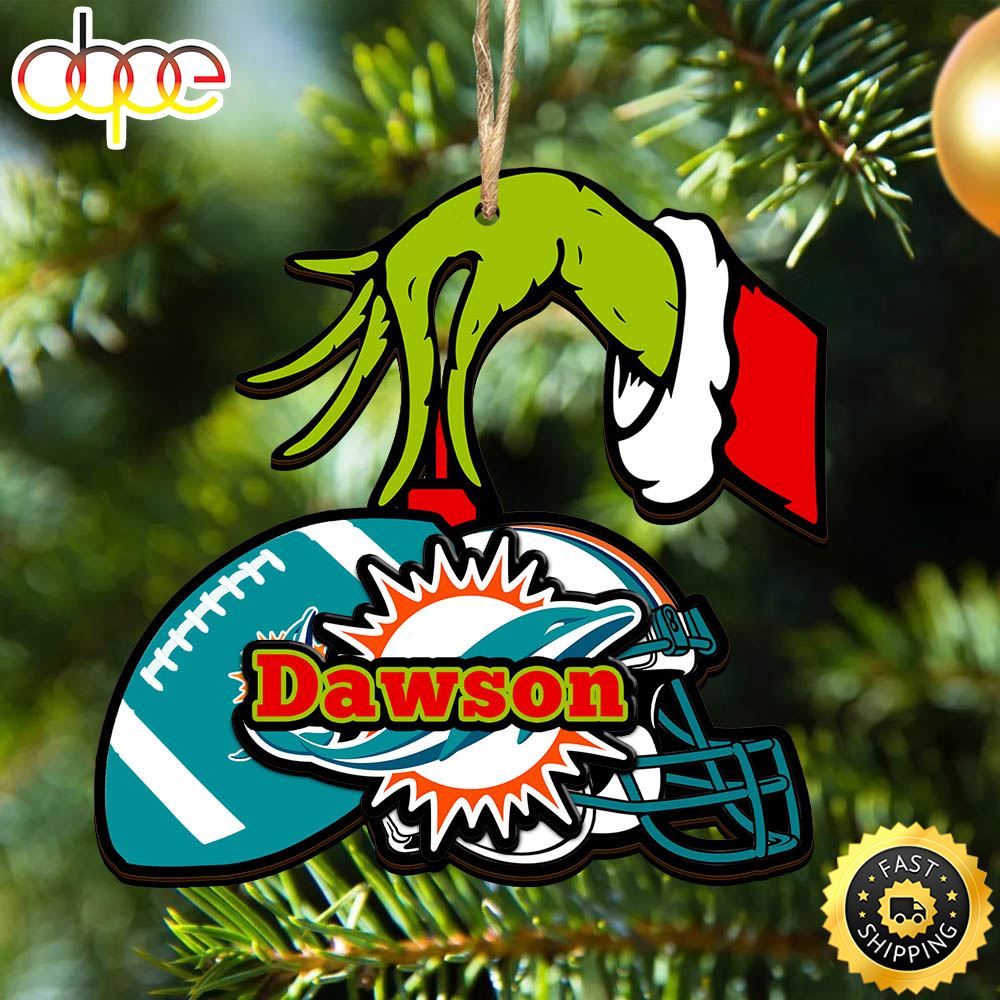 NFL Miami Dolphins Personalized Your Name Grinch And Football Ornament Mhpwbd