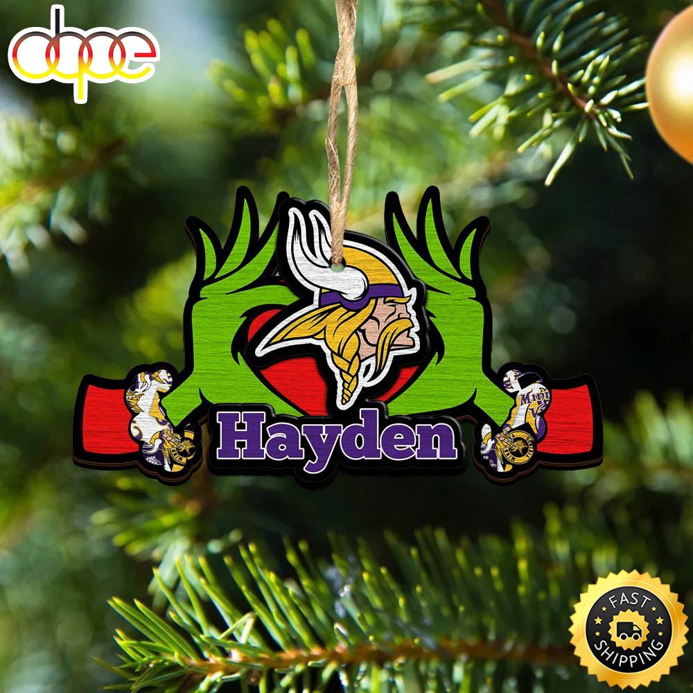 NFL Minnesota Vikings Grinch Christmas Ornament Personalized Your Name