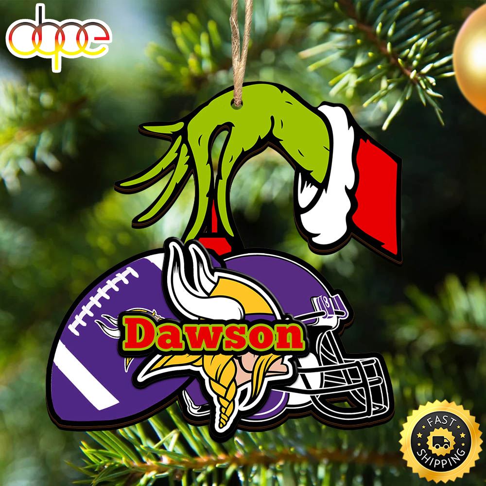 NFL Minnesota Vikings Personalized Your Name Grinch And Football Ornament G8pjoa