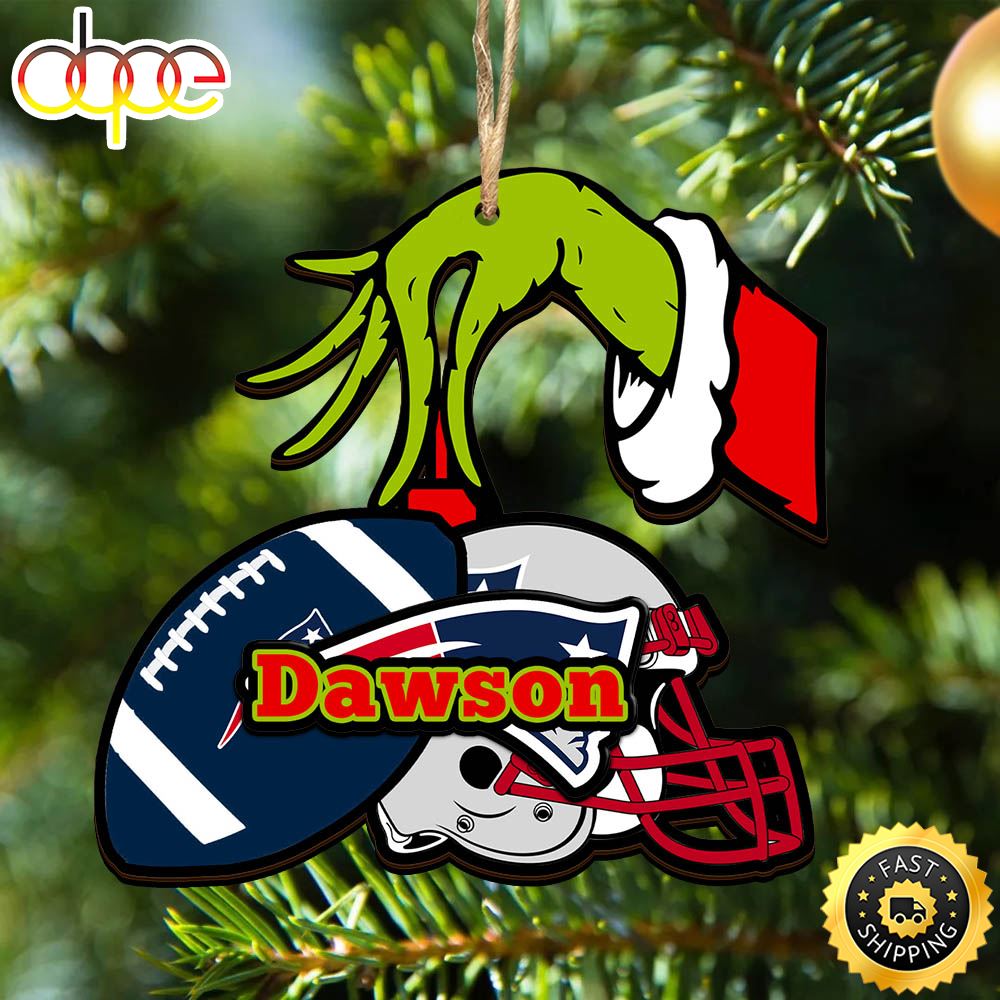 NFL New England Patriots Personalized Your Name Grinch And Football Ornament Des3z8