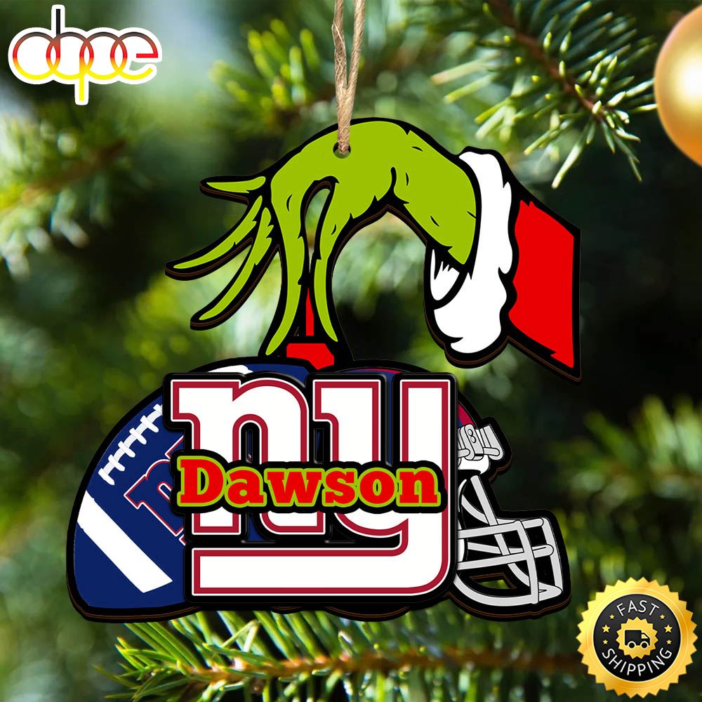 NFL New York Giants Personalized Your Name Grinch And Football Ornament Wg1zou