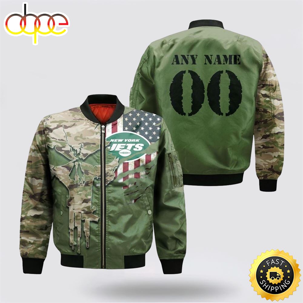 NFL New York Jets Special Camo Design For Veterans Day Bomber Jacket