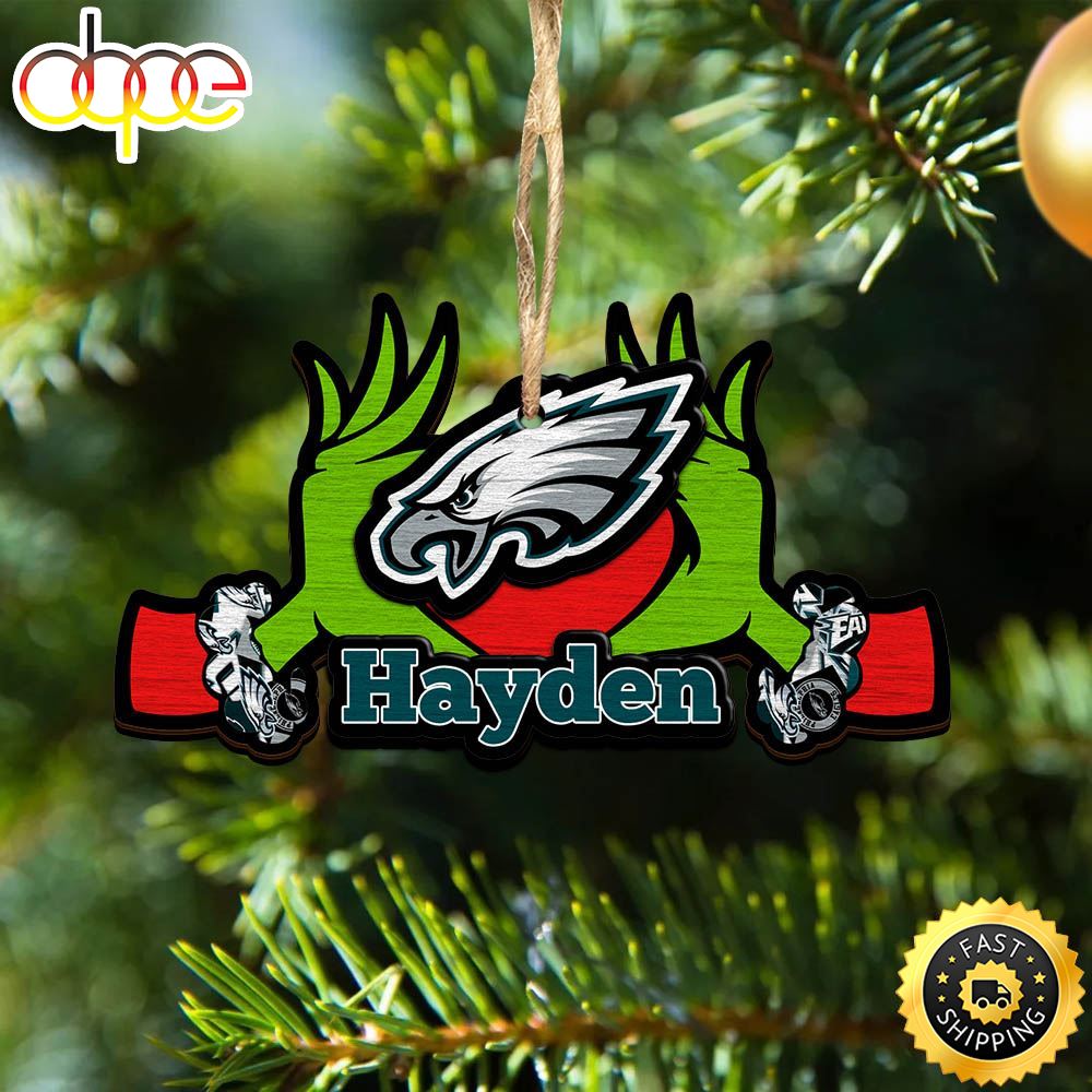 NFL Philadelphia Eagles Grinch Christmas Ornament Personalized Your Name
