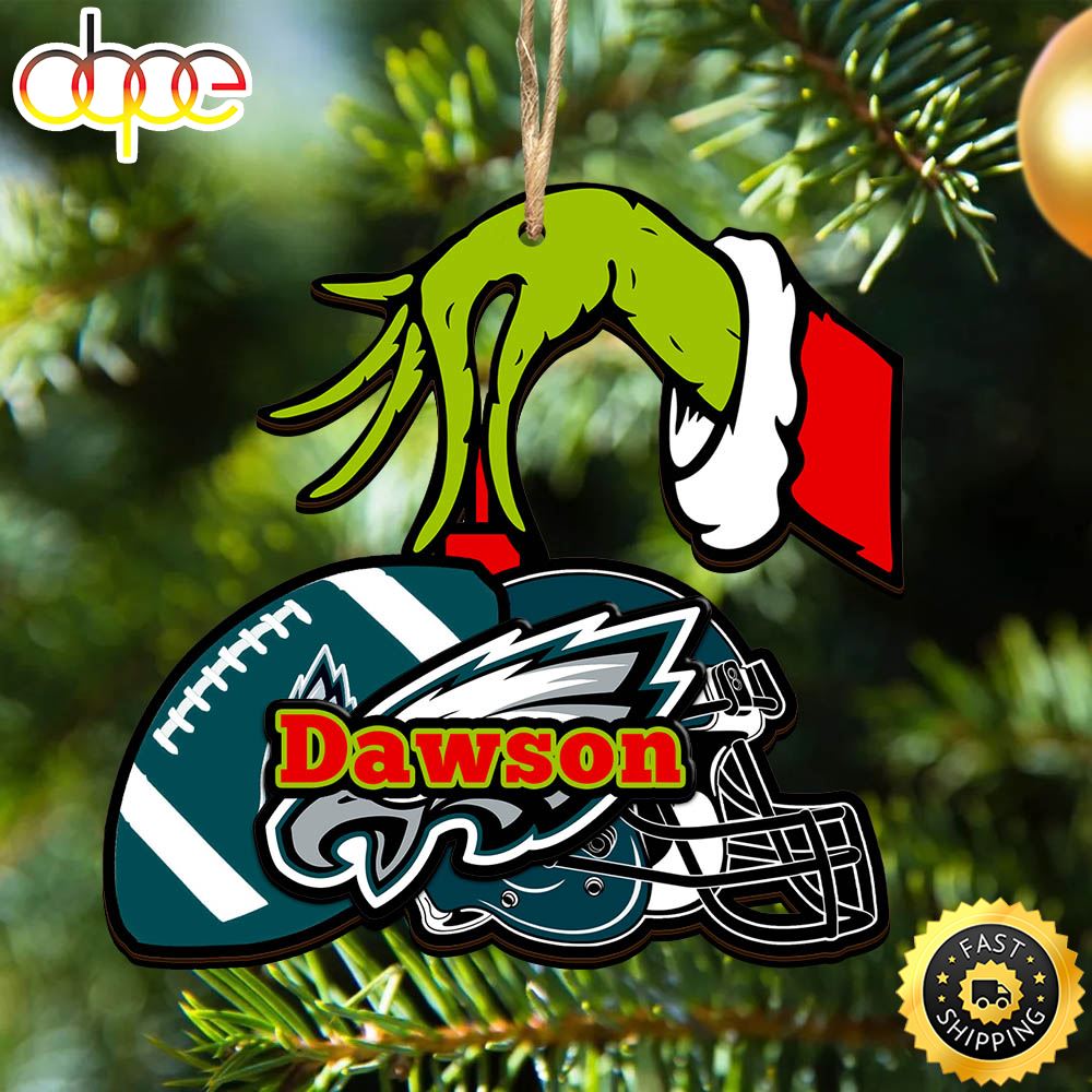 NFL Philadelphia Eagles Personalized Your Name Grinch And Football Ornament F9cmb1