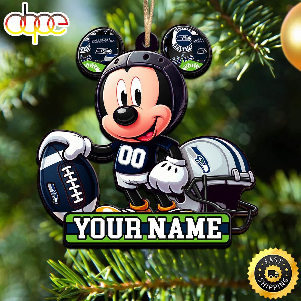 NFL Seattle Seahawks Mickey Mouse Ornament Personalized Your Name