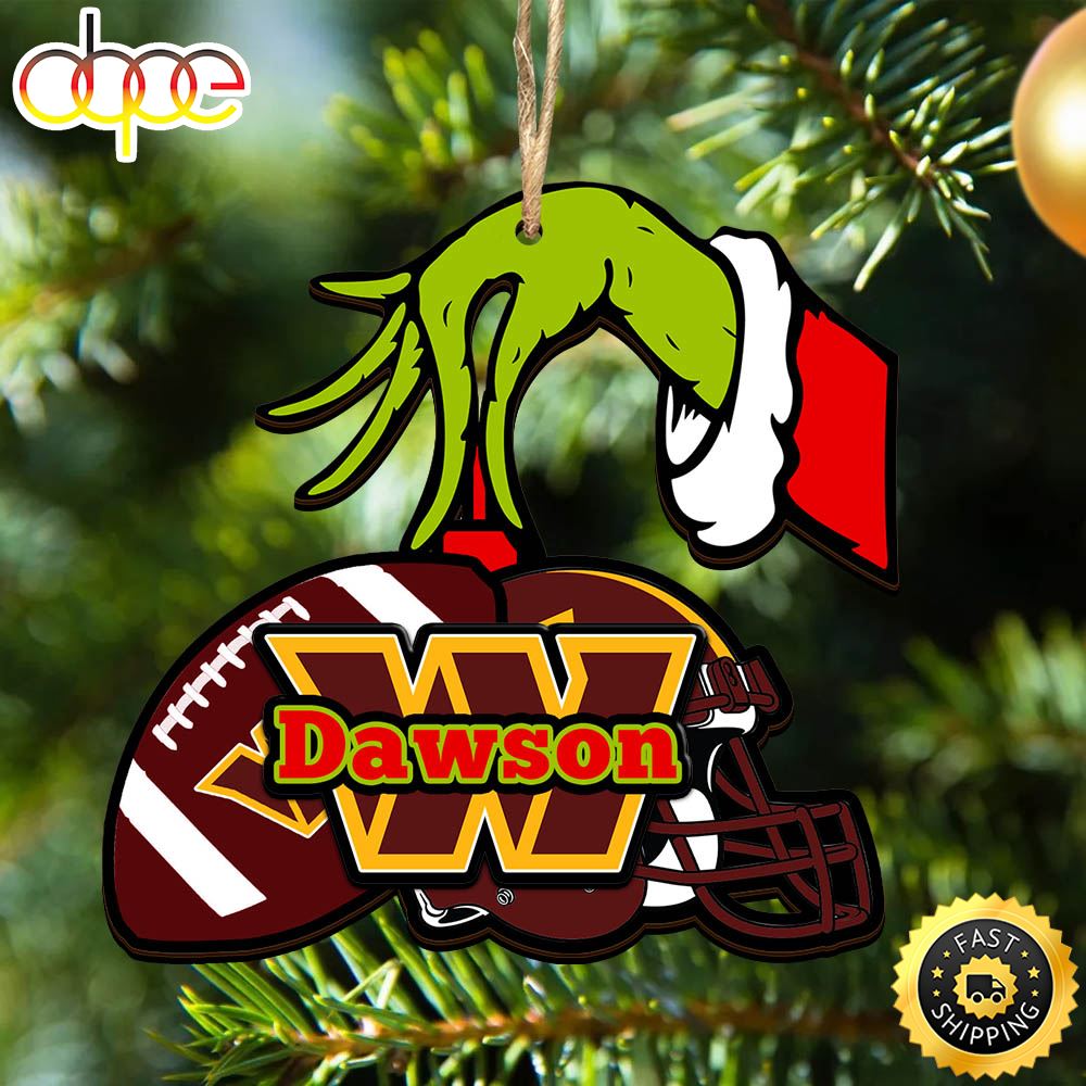 NFL Washington Commanders Personalized Your Name Grinch And Football Ornament I1idgs