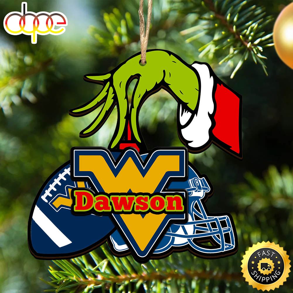 NFL West Virginia Mountaineers Personalized Your Name Grinch And Football Ornament Udbhzr