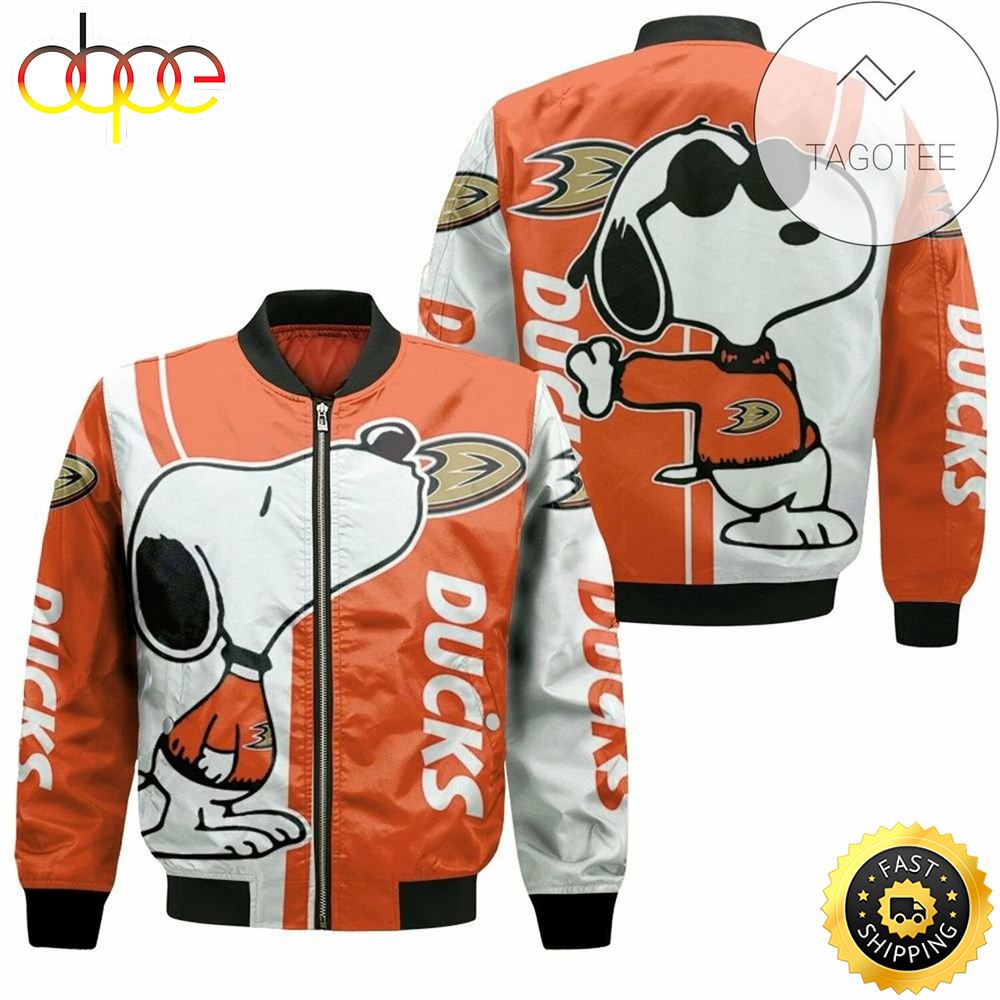 NHL Anaheim Ducks White Orange Snoopy Bomber Jacket